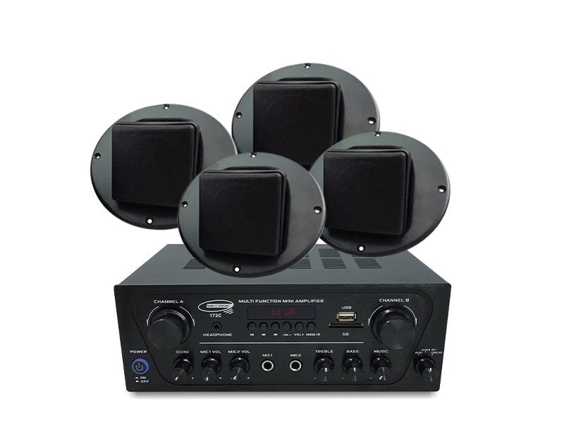 2 Channel 160W Bluetooth Amplifier + 2.5" Indoor Ceiling Speakers Package Pair EQ Stereo AMP 9W Cafe Restaurant 172C+SA150B 