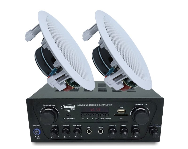 2 Channel 160W Bluetooth Amplifier + 6" Indoor Ceiling Speakers Package Pair EQ Stereo AMP 60W Cafe Restaurant 172C+C62 