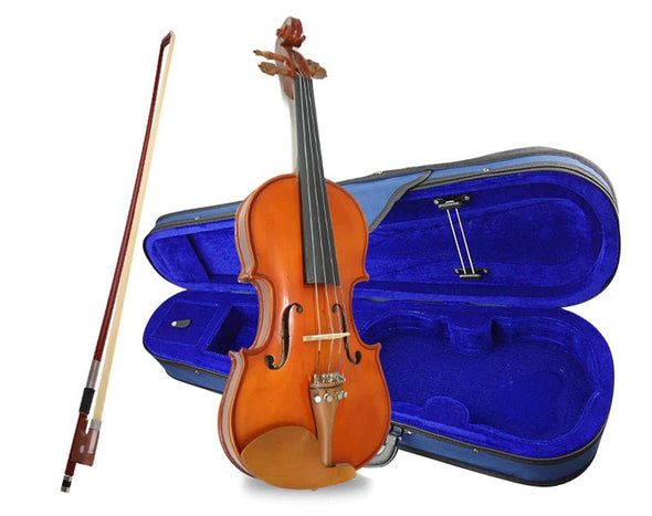 Three Quarter Size Acoustic Violin 3/4 with Case Bow Rosin Bridge Microtuners MV105-3/4 Natural