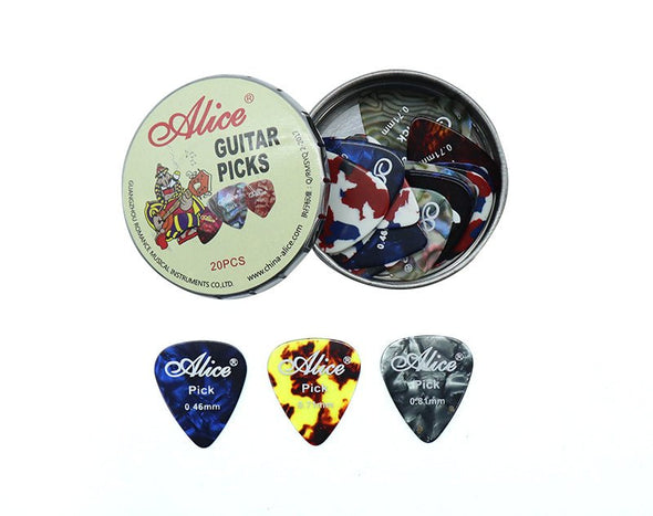 ALICE Packet of 20 Guitar Picks Assorted Sizes 0.46mm 0.71mm 0.81mm A20 