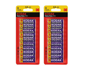 AA Kodak 40 Pack Heavy Duty Zinc 1.5V Low Drain Batteries 