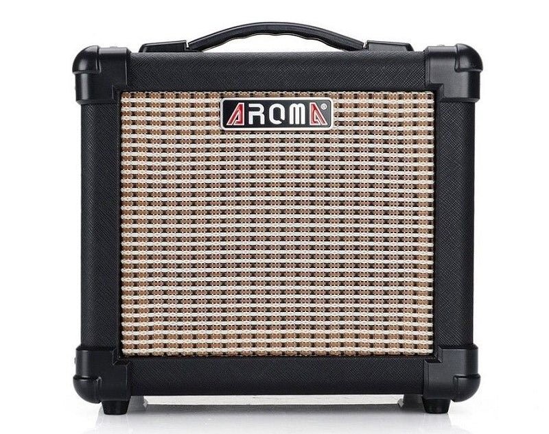 AROMA 10w Portable Guitar Amplifier Distortion Clean Tones Bass Treble Control AA Batteries AG10 