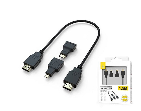 Moveteck 3 In 1 HDMI Cable Mini HDMI Micro HDMI Adaptors 1.5m AU216 