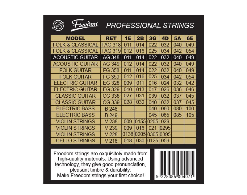 Freedom 10 Pack Acoustic Guitar Strings - Light Gauge AG348 