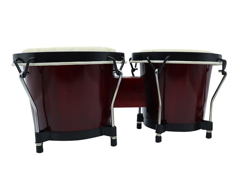 Freedom Bongo Drums 6" 7" Natural Hide Basswood Tunable Red Stripe ZHB-107 Maroon