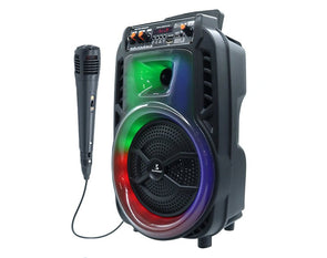 Portable Bluetooth Karaoke Machine Rechargeable Battery 8" Party Speaker Wired Microphone LED Lights USB CH859 
