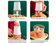 600ML RECHARGEABLE Food Chopper Electric Push Button Garlic Vegetable Grinder Blender Crusher