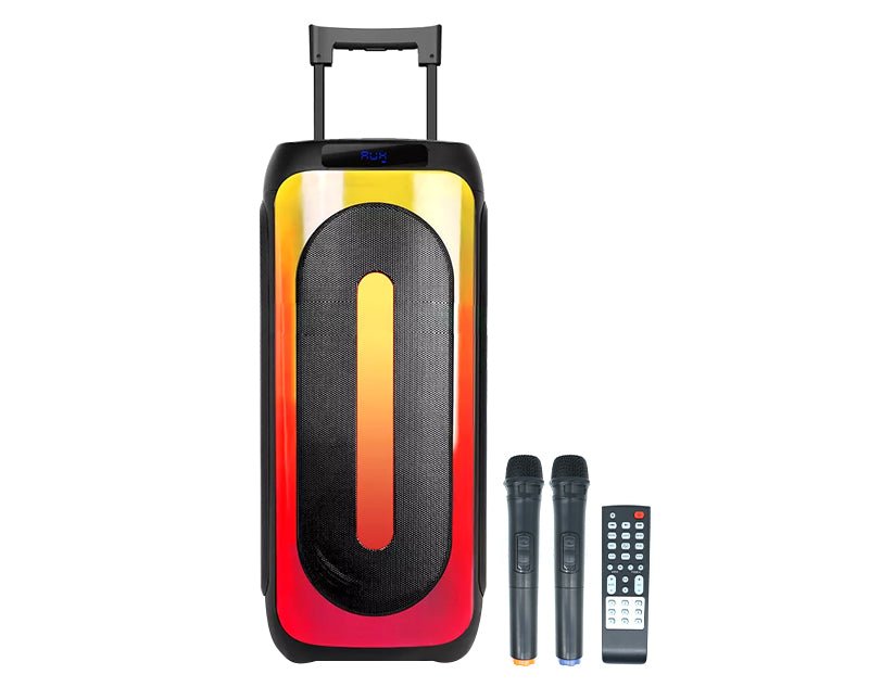 Precision Audio Portable Bluetooth Karaoke Music System Party Speaker LED Lights Dual Wireless Microphones ED1015 