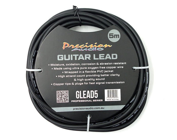 Precision Audio 1/4" To 1/4" 6.35mm Studio Stage Guitar Lead 5m GLEAD5 