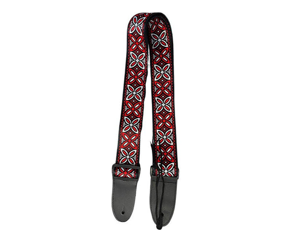 Freedom Guitar Strap Red White Flower Electric Acoustic Buckle Adjustable GSTRAP3-HT102 
