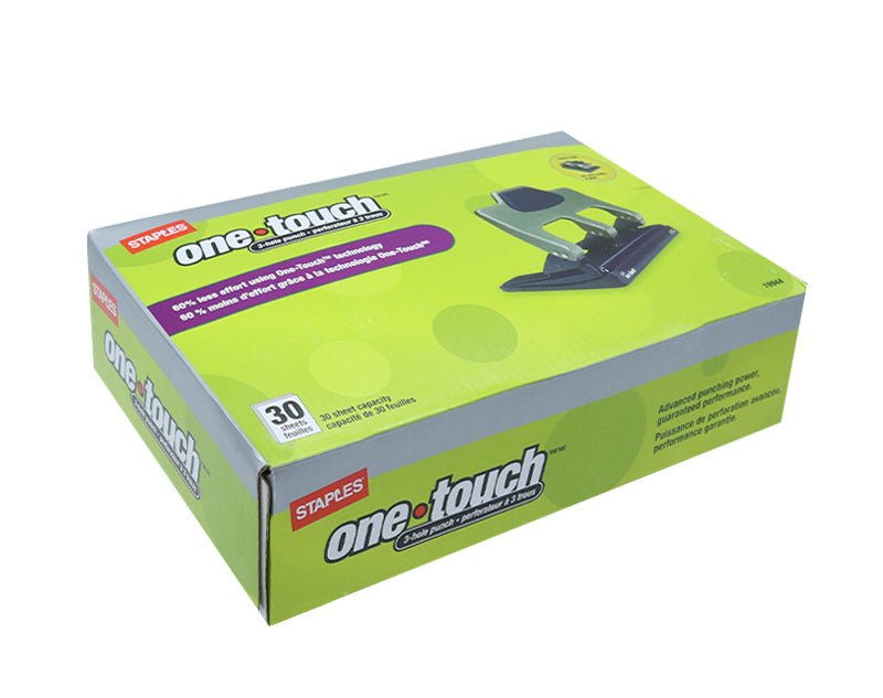 STAPLES One Touch Hole Punch 3 Hole 30 Sheet Capacity Heavy Duty S858