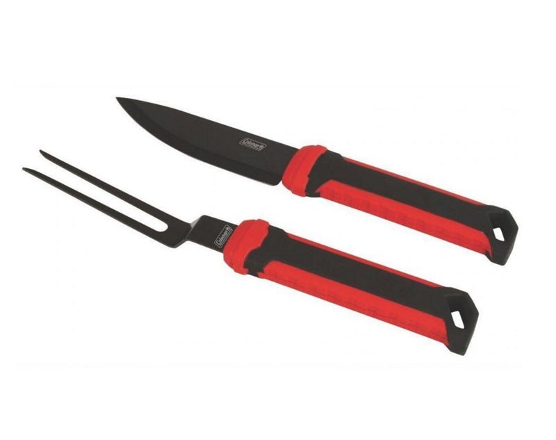 Coleman Rugged Carving Knife & Fork Set - Black/Red 