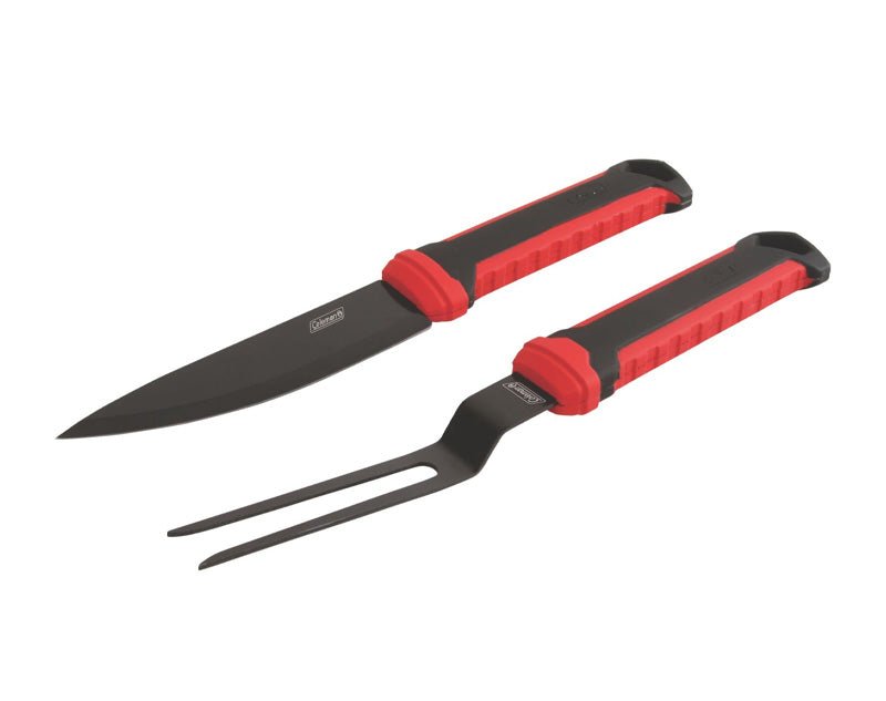 Coleman Rugged Carving Knife & Fork Set - Black/Red 