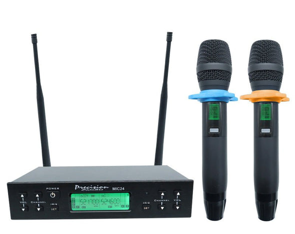 Precision Audio Twin Channel Professional Wireless Microphone System Dual XLR Out MIC24 
