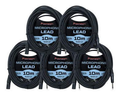 Precision Audio 5 Pack 1/4" to XLR Studio Stage Microphone Lead 10m MJACK10x5 