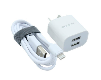 Dual USB Adaptor with USB to Lightning Cable Combo Quick Charge Charger GO302 