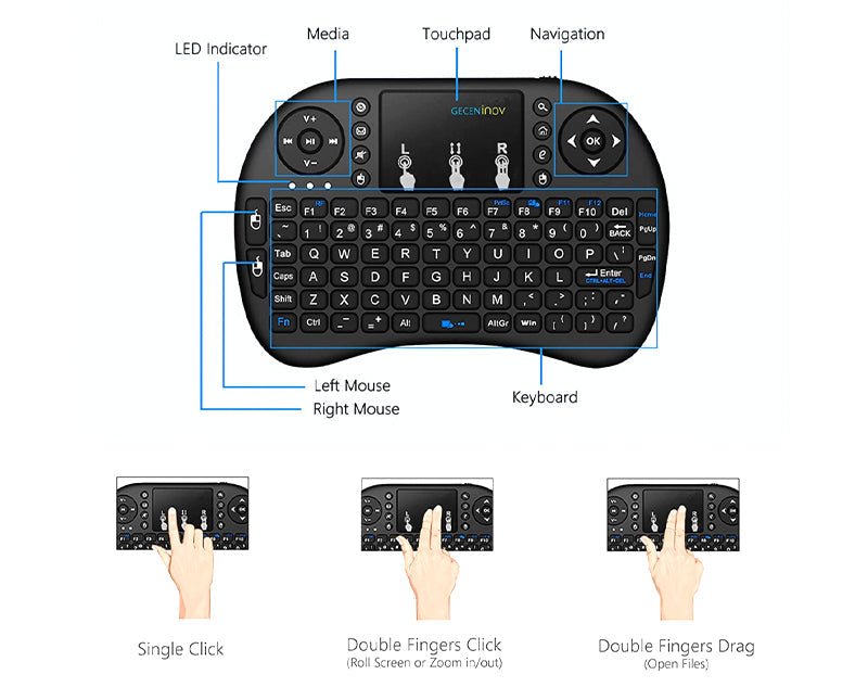2.4G Wireless Mini Keyboard Touchpad Smart TV PC Notebook Console MINIKEYBOARD 