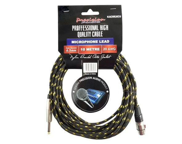 Precision Audio XLR to 1/4" 6.35mm Braided Microphone Lead Low Noise 1m MJACKWEAVE10 10m