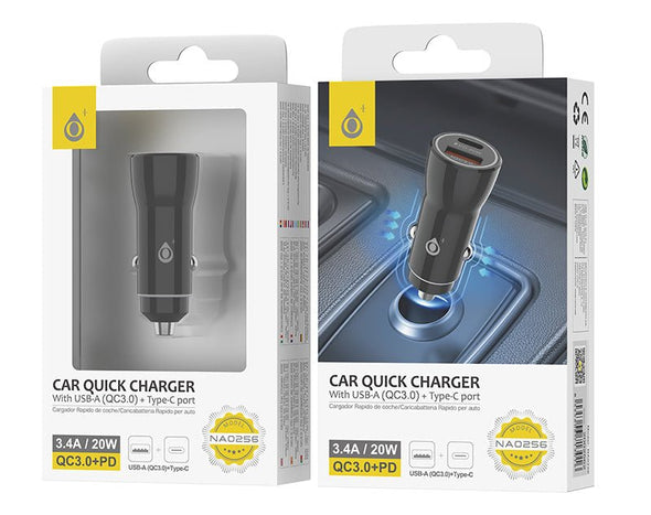 Car Quick Charger USB + Type-C Port DC12-24V NA0256 