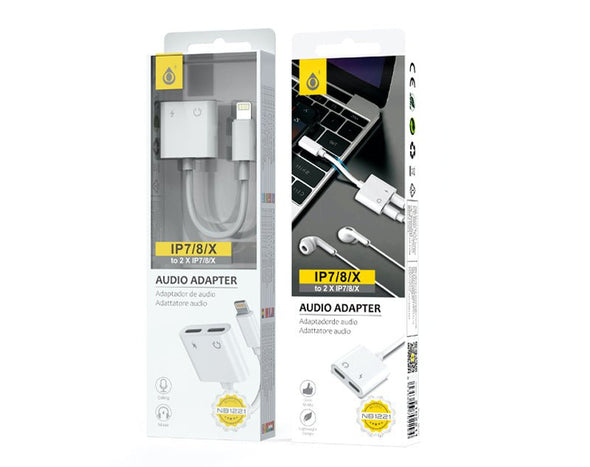 Moveteck Audio Cable Lightning Adaptor IP7 / 8 / X to 2 inputs IP 7/8 / X, White NB1221 