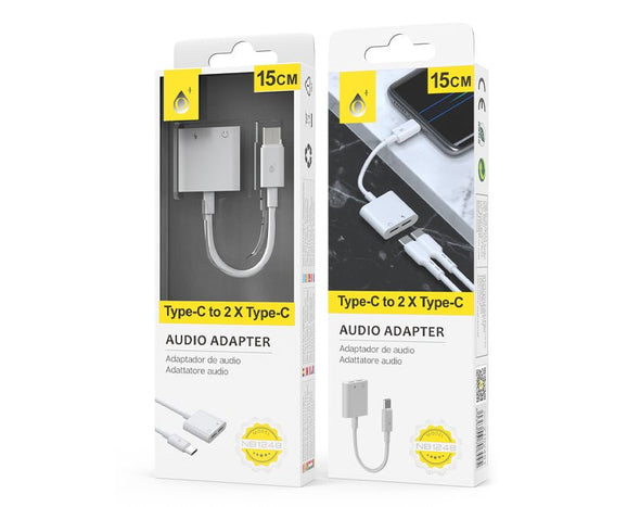 Type C Male to Dual Type-C Female Adaptor 15cm Charge + Audio NB1248 