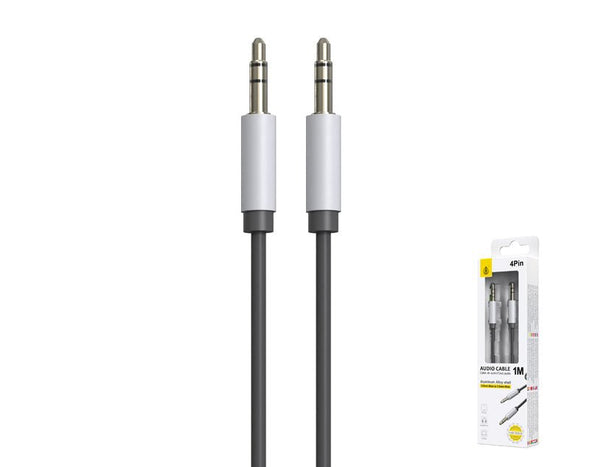 3.5mm Audio AUX-AUX Cable 4 Pin 1m Plated Connectors NB1269 Silver