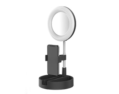 Moveteck Ring Light Stand Mirror Phone Holder Streaming Makeup Mirror NR9201 Black