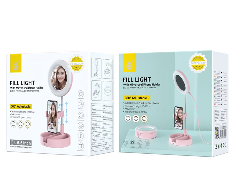 Moveteck Ring Light Stand Mirror Phone Holder Streaming Makeup Mirror NR9201 