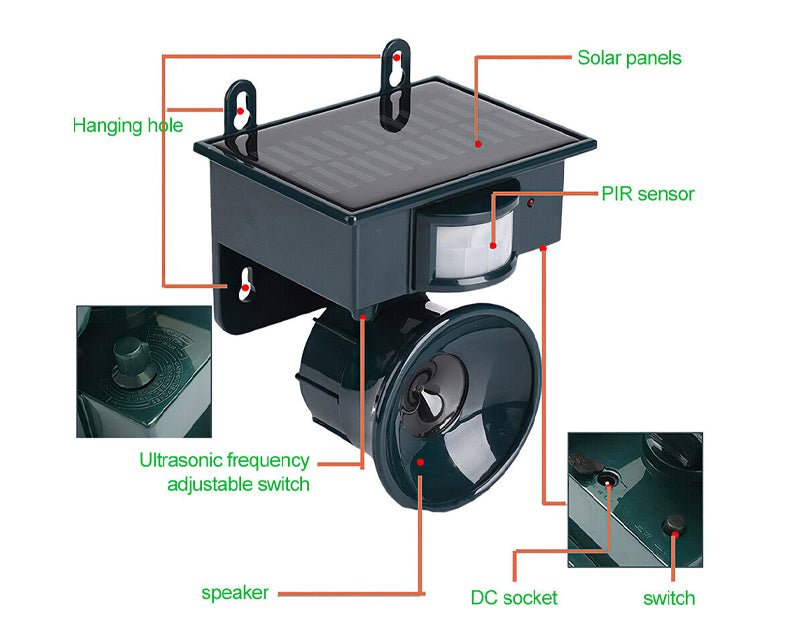 Andowl Solar Pest Animal Repeller Alarm Scare Motion Sensor Q-N97