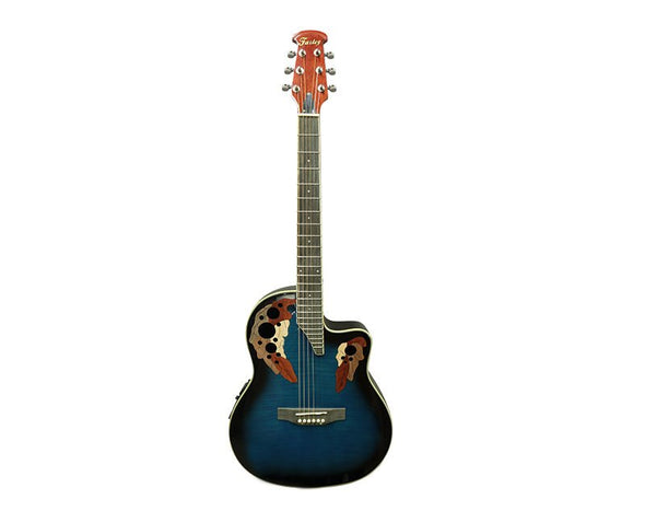 41" Semi Acoustic Oval Back Style Guitar Round Back Cutaway EQ 6 String Blue RBK-20-BLU 