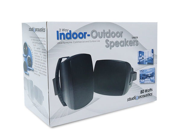 Studio Acoustics 5.25" 2 Way Indoor Outdoor Bookshelf Ceiling Speakers Pair 70W Black SA850B 