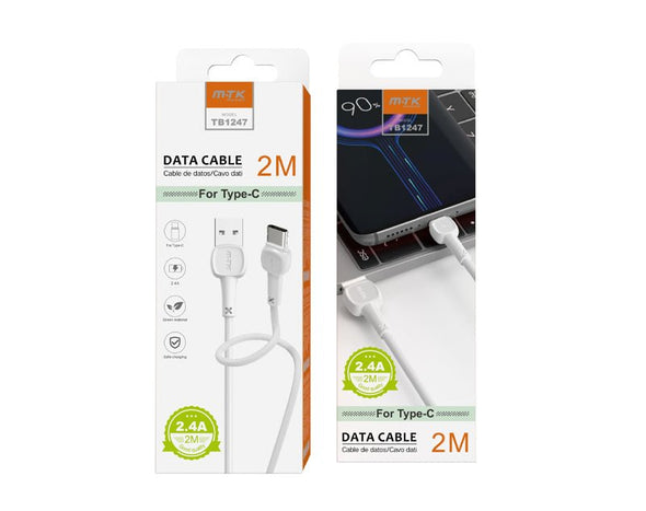 Moveteck USB to Type C Data Charge Cable 2m 2.4a White TB1247 