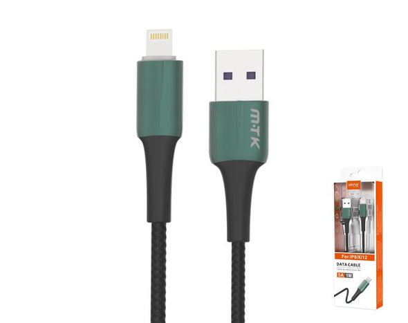 IP6 / 7 / 8 / X / SR to USB Data Cable 1m TB1281 PREMIUM SERIES 5AMP Green