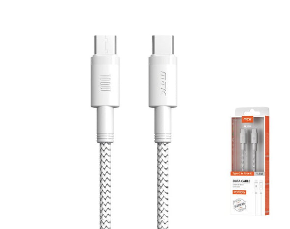Type-C To Type-C Braided Cable 1.5m 100W Sync Charge Laptop Smart Phone USB C White TB1306 
