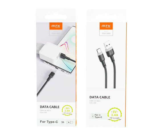 Moveteck Type-C to USB Data Cable 1m 5V 3.4a White Black TB1366 