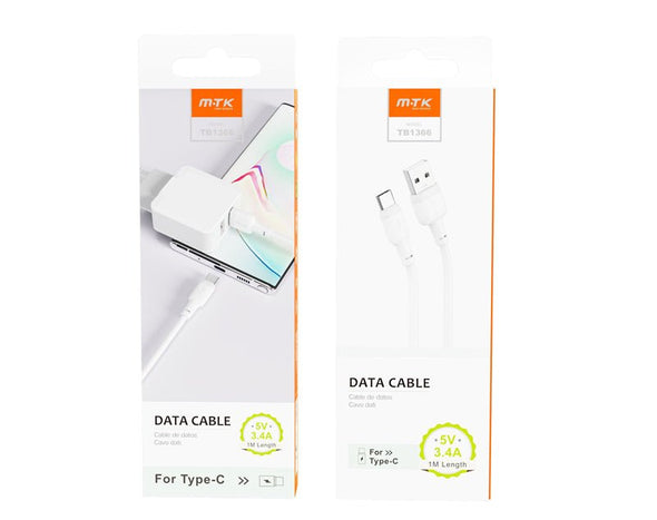 Moveteck Type-C to USB Data Cable 1m 5V 3.4a White Black TB1366 