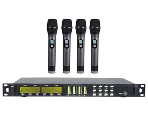 Precision Audio 4 Channel UHF Wireless Microphone System Rack Mount LCD Display TMUS04 