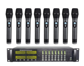 Precision Audio 8 Channel UHF Wireless Microphone System Rack Mount LCD Display TMUS08 