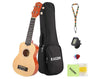 KASEMI 21" Soprano Ukulele Pack Premium Padded CASE  Strap Strings Picks Tuner 4 String Guitar UKSET Wheat