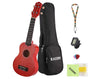 KASEMI 21" Soprano Ukulele Pack Premium Padded CASE  Strap Strings Picks Tuner 4 String Guitar UKSET Red