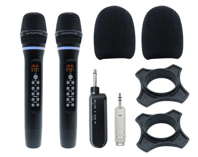 Twin Wireless Dynamic Microphone With 3.5mm 1/4" Jack Receiver Rechargeable 40m Range WN32 