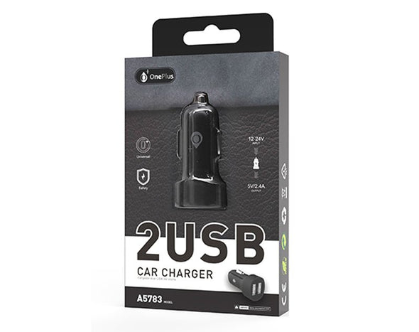 Dual USB Car Charger 12-24V Black White A5783 